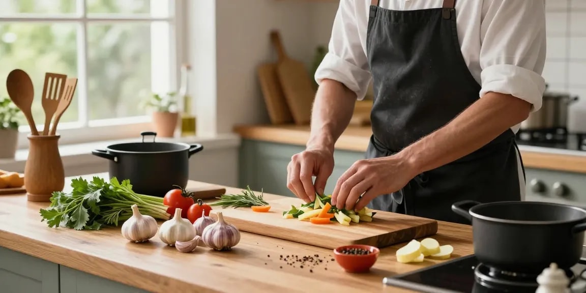 Cooking ingredients with สล็อตเว็บตรง enhancing healthy recipes in a warm kitchen.