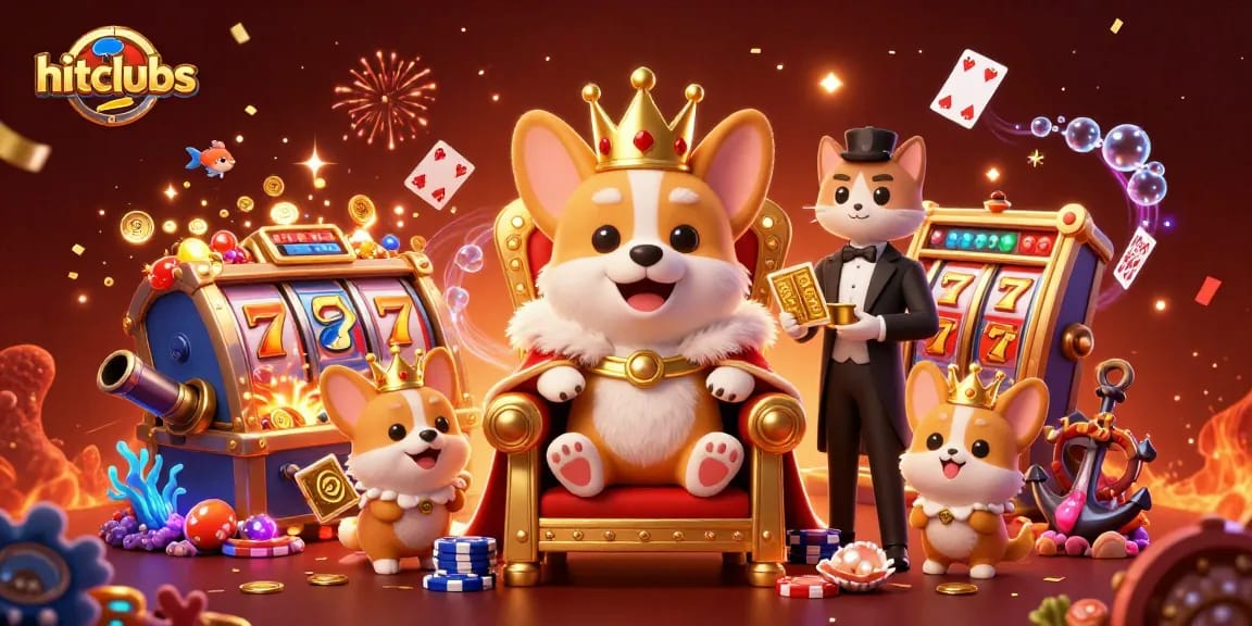 Hitclubs players winning jackpots in an exciting casino scene with vibrant animations and fun characters.