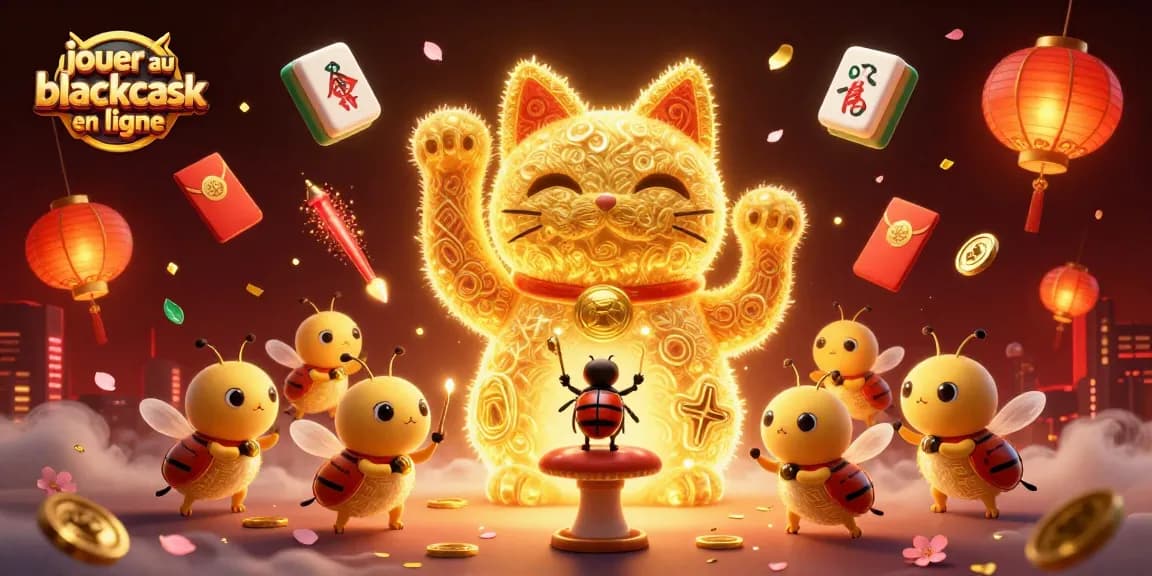 Jouez au blackjack en ligne dans un univers captivant où un chat chanceux interagit avec des éléments de casino.