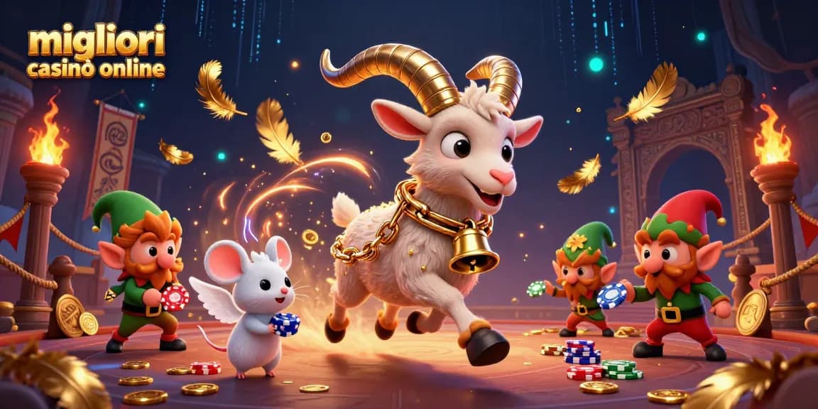 Scopri i migliori casinò online con la vivace illustrazione di Krampus, un angelo e gremlins in azione durante il gioco.