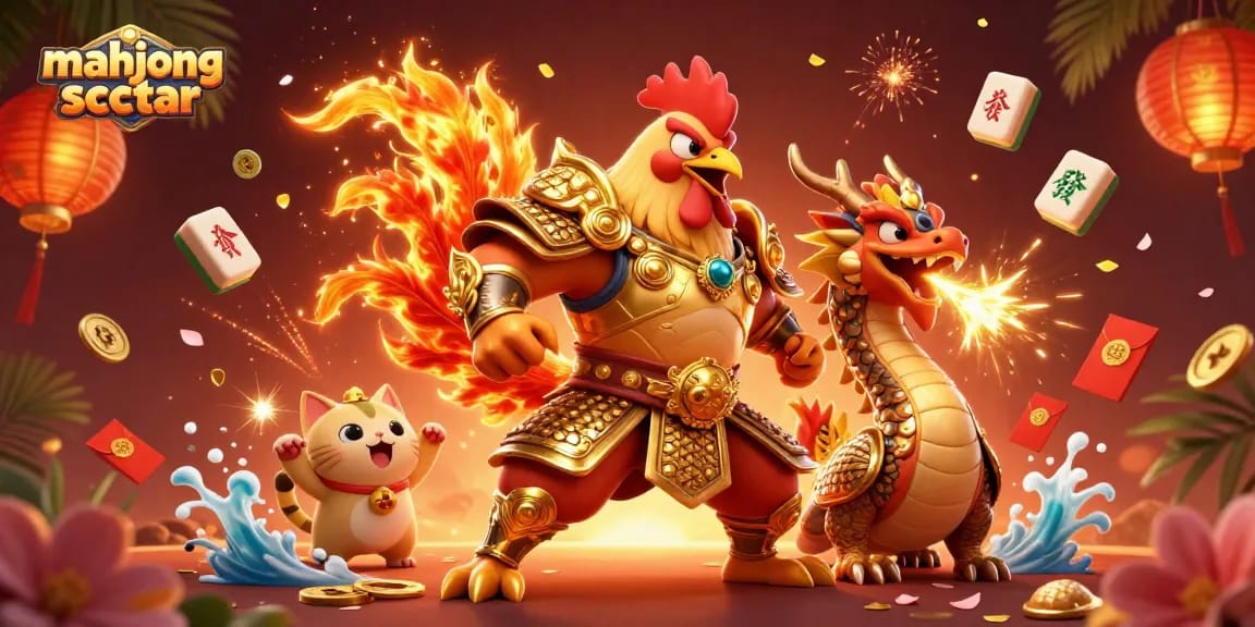 Experience thrilling mahjong scatter action with a vibrant, dynamic casino illustration showcasing unique characters and game elements.