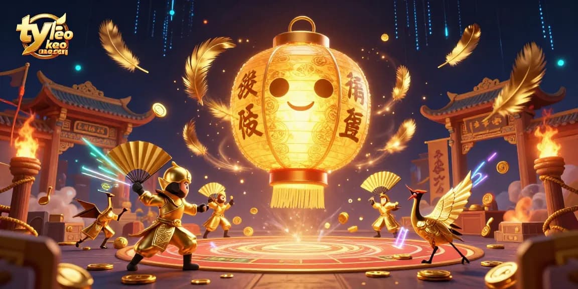 Engage in ty le keo nha cai excitement with a golden lantern spirit illuminating a vibrant casino scene.