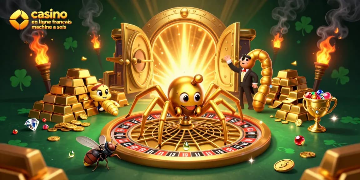Jouer sur casino en ligne français machine à sous, une araignée dorée tisse une toile de roulette captivante.