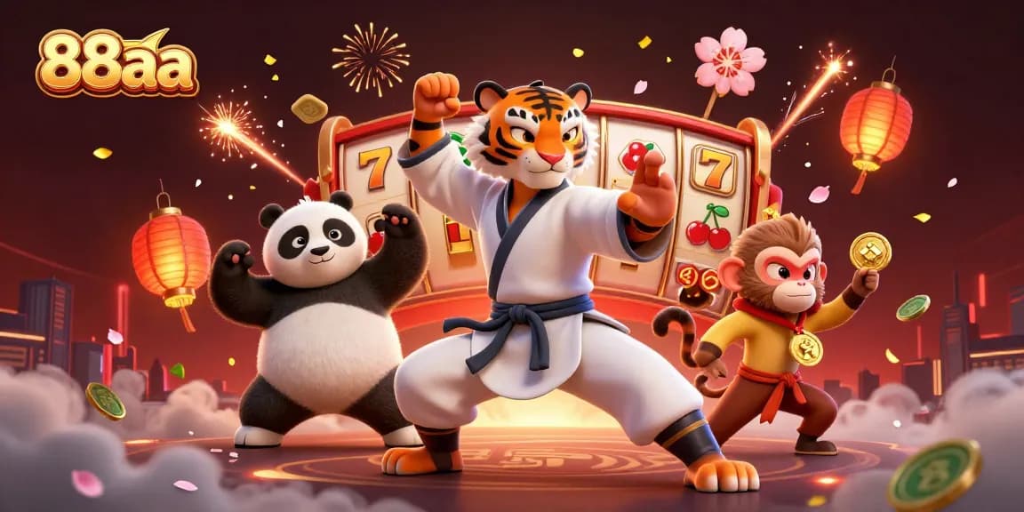Engage with 88aa's exciting world of slots as a kung fu tiger performs a crane stance.
