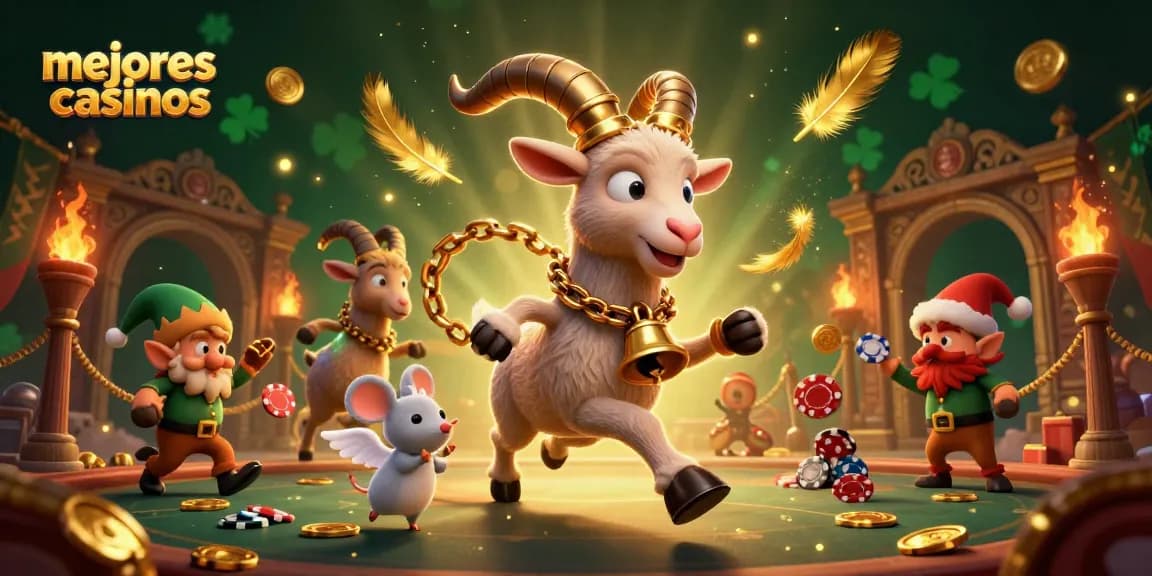 Juega en los mejores casinos con una experiencia envolvente y emocionante, rodeado de personajes festivos y elementos cautivadores.