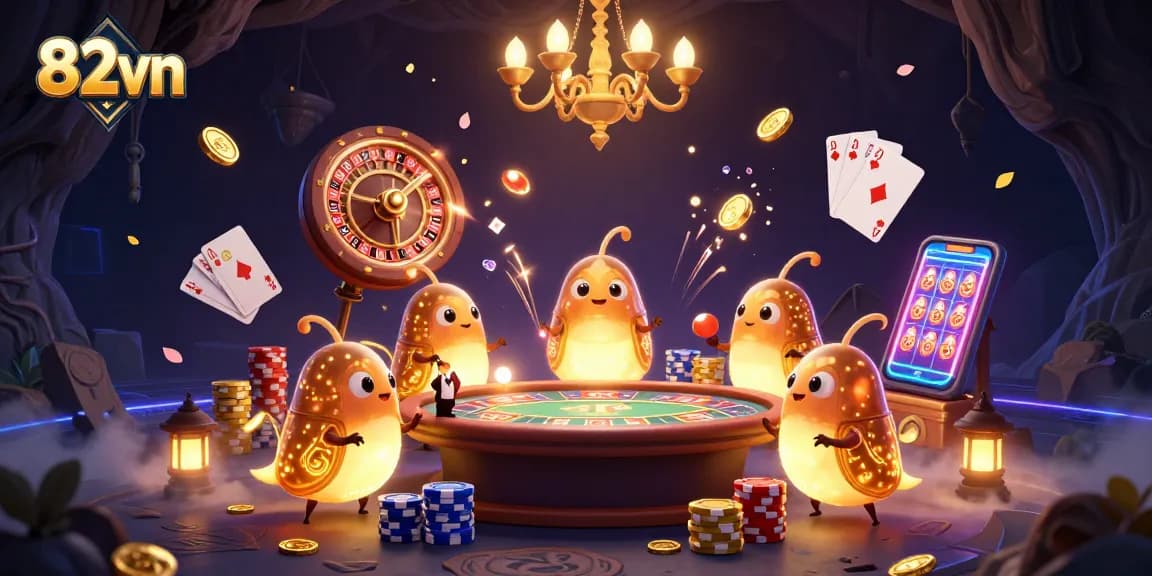 Experience exciting gambling action at 82vn with illuminated glowworms and vibrant casino elements.