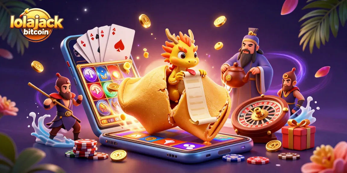 Experience the thrill with lolajack bitcoin in this vibrant casino-themed illustration.