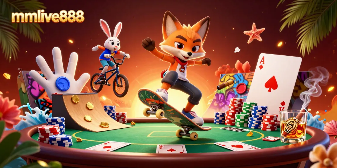 Experience mmlive888 with a vibrant 3D cartoon scene featuring live-streaming gaming elements.