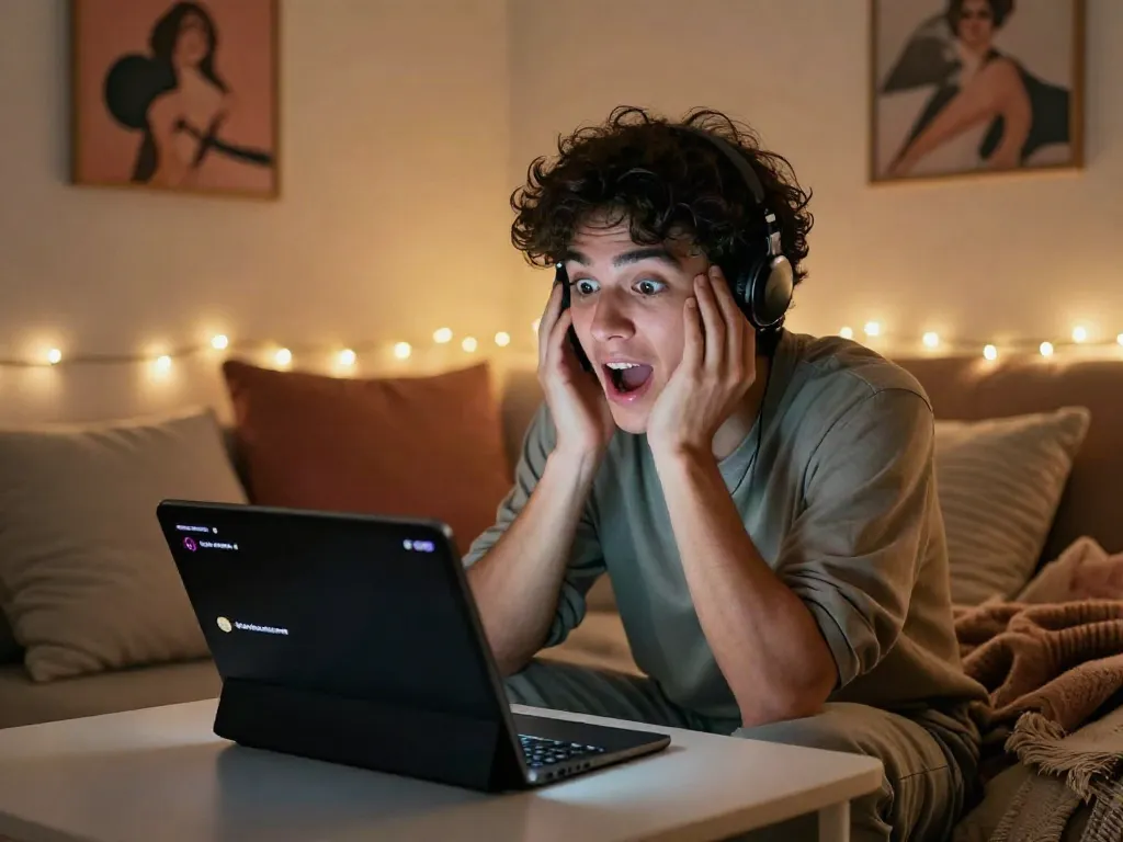 Engaging in free ai sex chat on a smartphone in a cozy intimate setting.