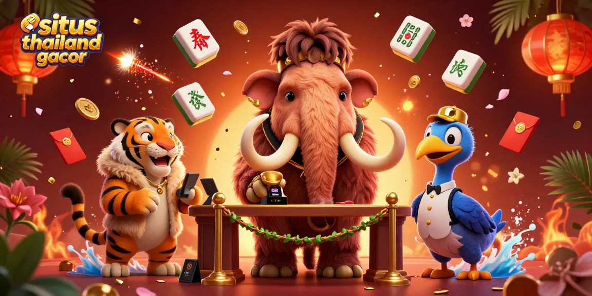 Engage with situs thailand gacor at a vibrant casino scene featuring a woolly mammoth bouncer and saber-tooth tiger.