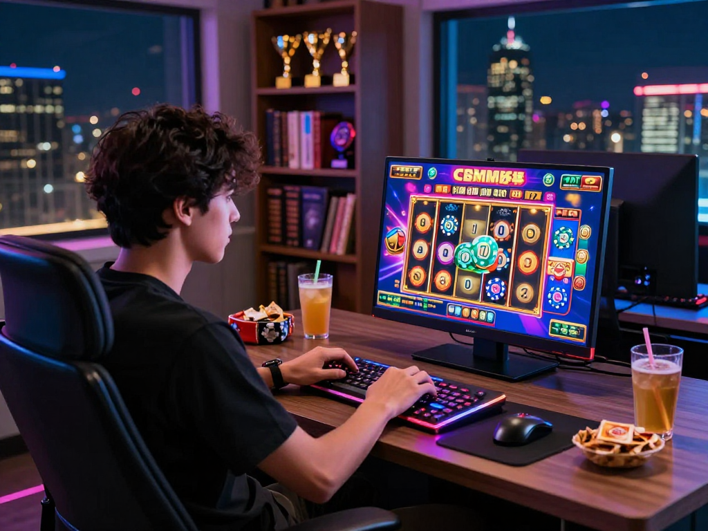 Player actively engaged in a thrilling online slot game experience at a modern gaming setup.