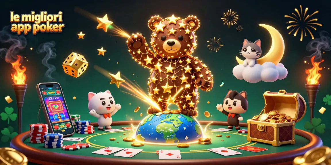 Gioca alle migliori app poker mentre il divertente orso di costellazioni d'oro colleziona monete.