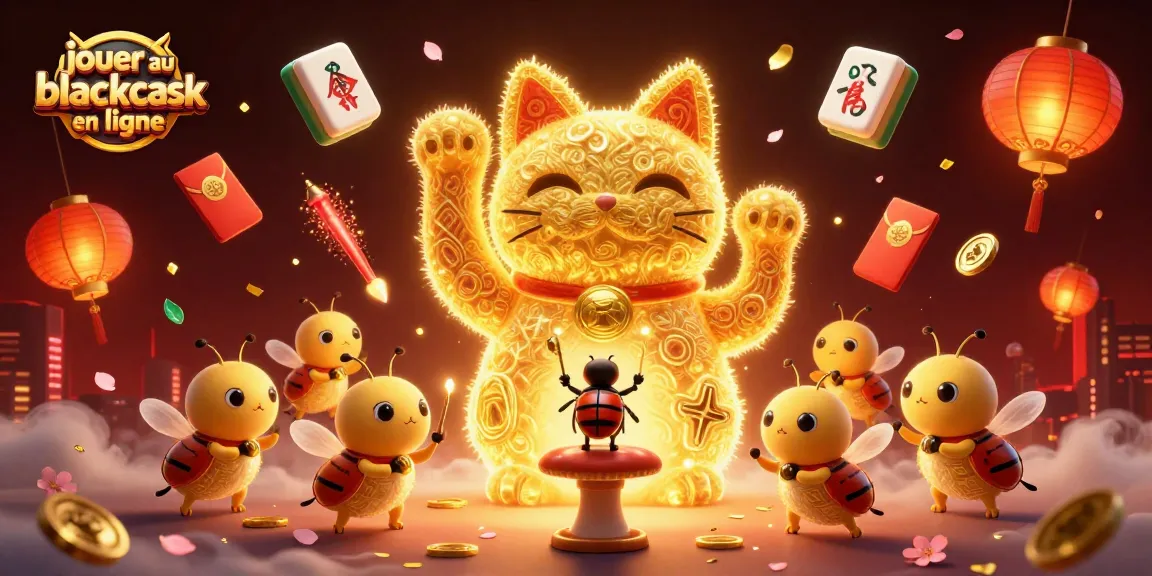 Jouez au blackjack en ligne dans un univers captivant où un chat chanceux interagit avec des éléments de casino.