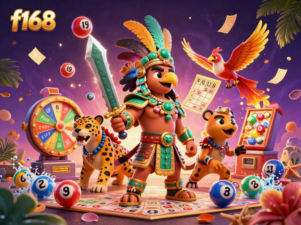 Experience f168's dynamic world of gaming with colorful elements and lively characters.