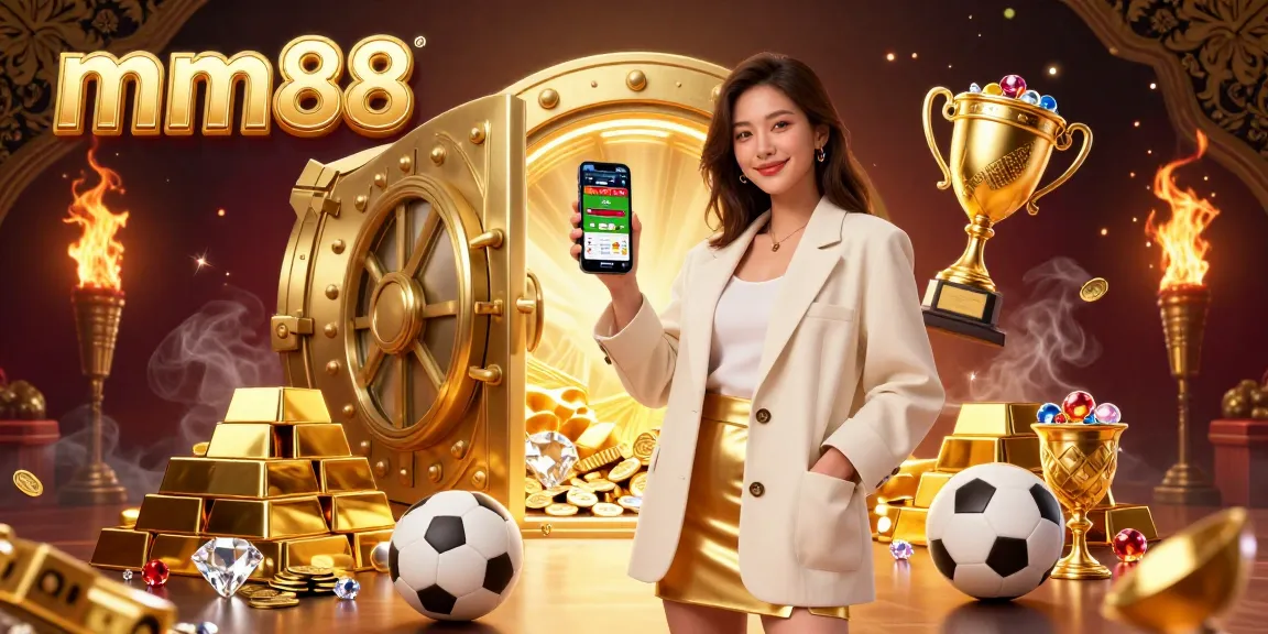 Experience mm88 sports betting with a vibrant scene full of casino-themed gold and luxury elements.