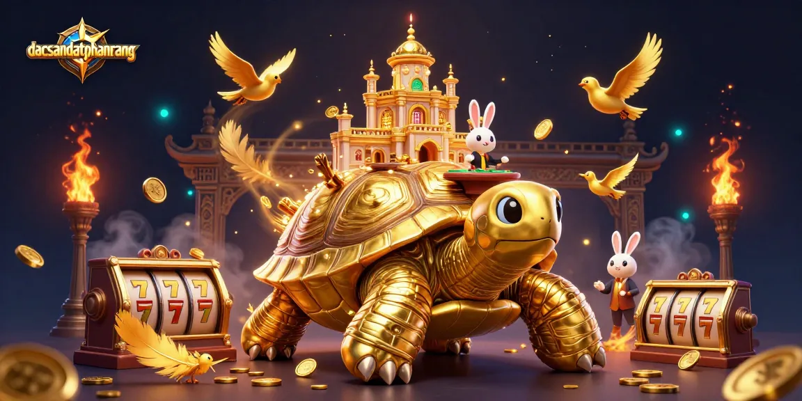 Engage with the exciting dacsandatphanrang casino experience featuring a golden tortoise and slot games.