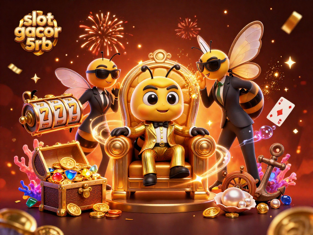Experience the thrill of winning with slot gacor 5rb as radiant gaming elements surround a bustling casino scene.