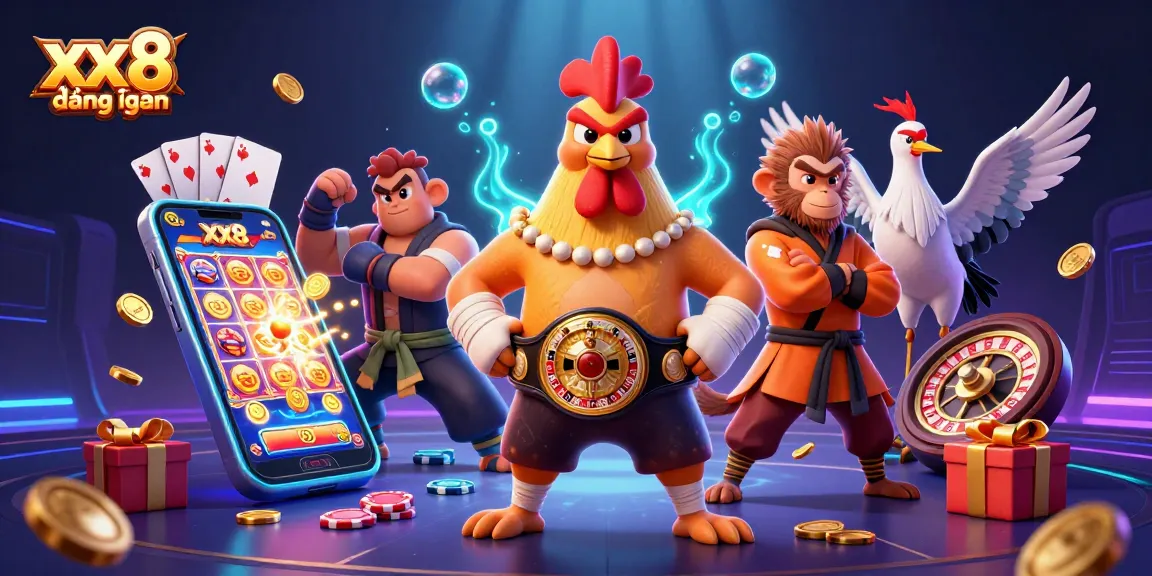 Engage with exciting gaming adventures at xx8 đăng nhập, featuring dynamic 3D characters and casino elements.