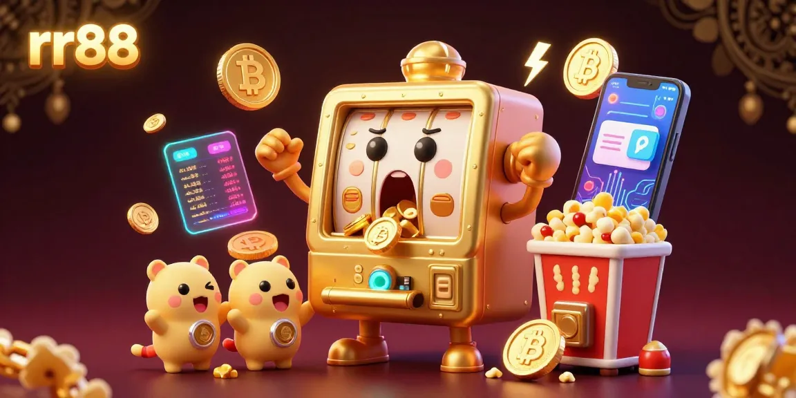 rr88 slot machine celebrates a jackpot victory as coins overflow, showcasing vibrant casino excitement.