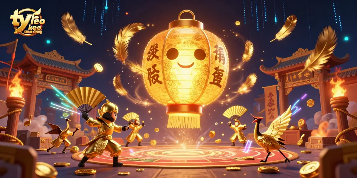 Engage in ty le keo nha cai excitement with a golden lantern spirit illuminating a vibrant casino scene.