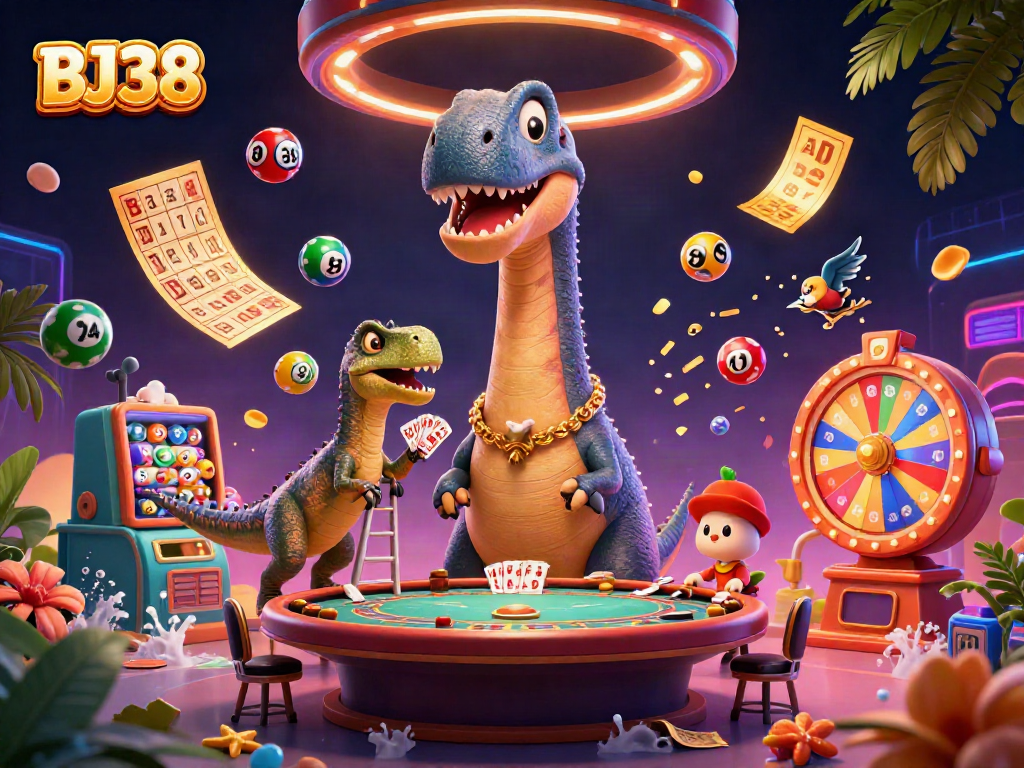 Join BJ38 for an exhilarating gaming experience with vibrant lottery elements and dynamic scenes.