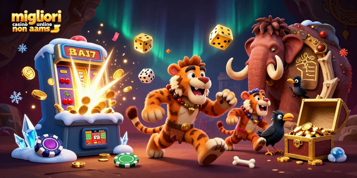 Gioca ai migliori casinò online non AAMS con questa illustrazione viva di un casinò preistorico.