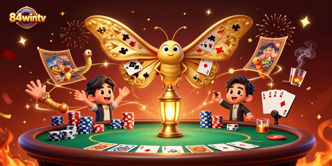 Experience the thrill of 84wintv with a vibrant casino scene featuring an atlas moth and golden elements.
