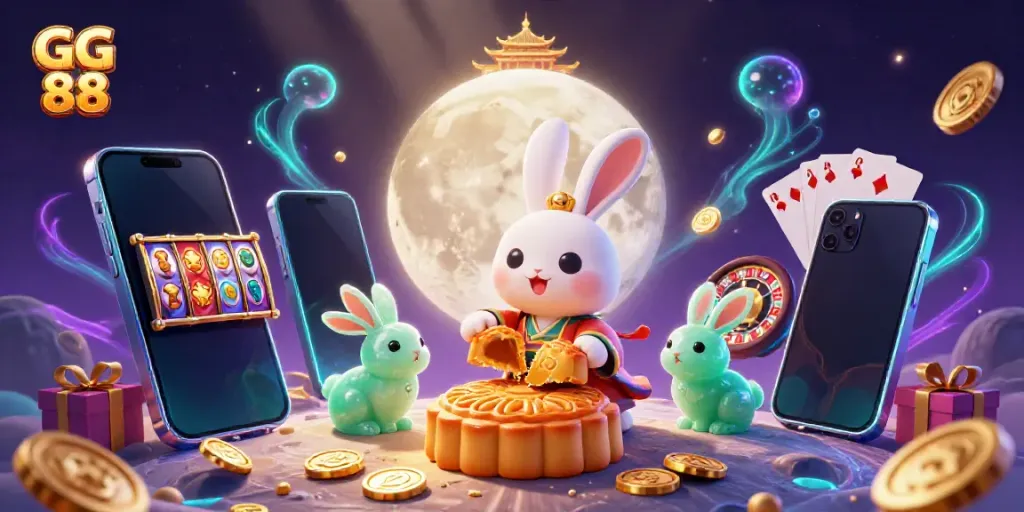 Experience excitement with GG 88 casino games as a moon rabbit reveals treasures on the lunar surface.