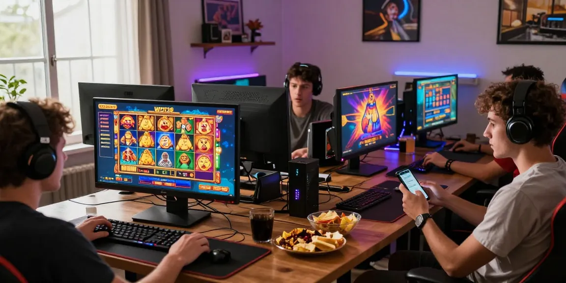 Exciting gaming experience on WD138.com with players enjoying online slots in a vibrant home setup.