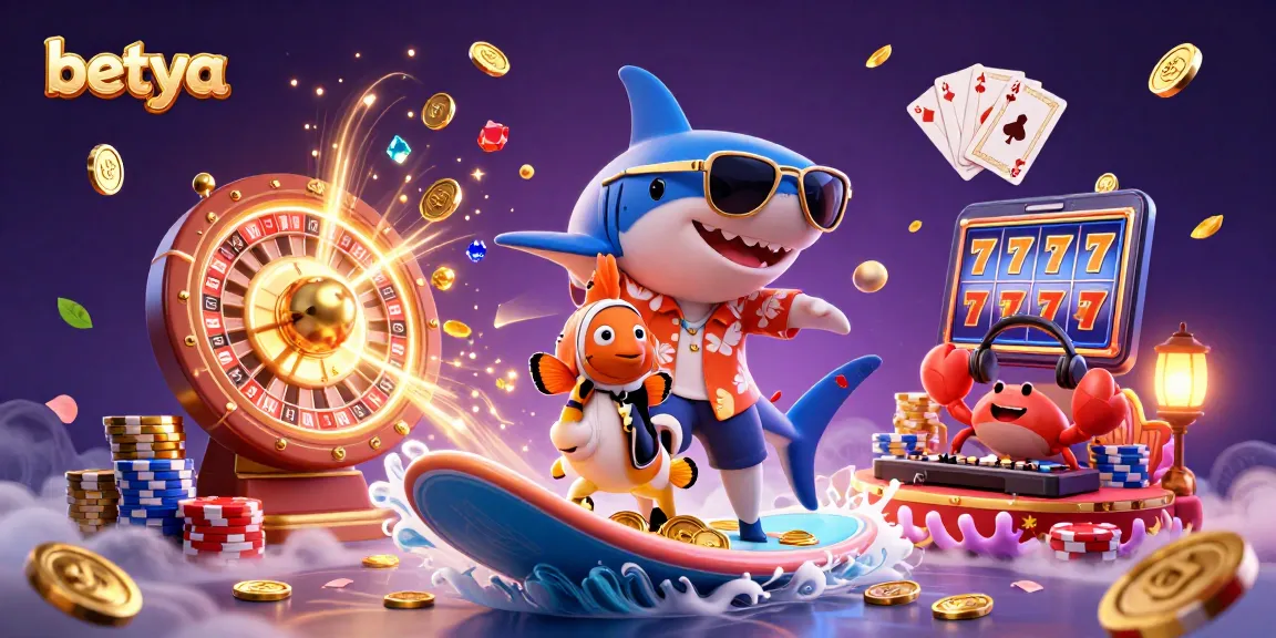 Betya's thrilling casino experience illustrated with shark, clownfish, and crab amidst vibrant game elements.