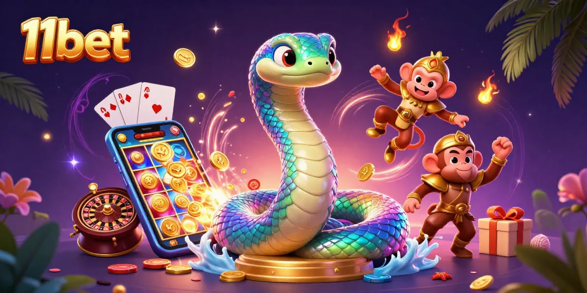 Spin reels with 11bet's vibrant gambling scene featuring a rainbow serpent and monkey king.