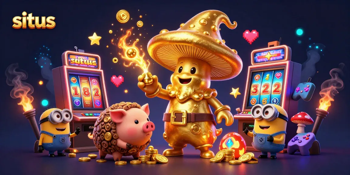Experience the excitement of situs slot with characters channeling magic amidst vibrant casino elements.