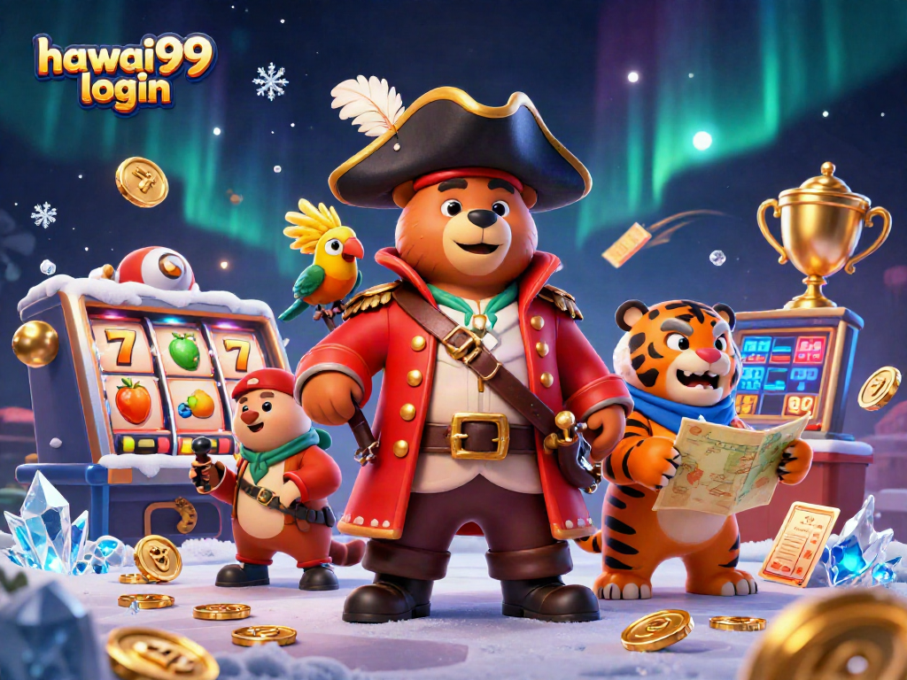 Experience the excitement of hawai99 login with our vibrant 3D casino illustration featuring a pirate theme.