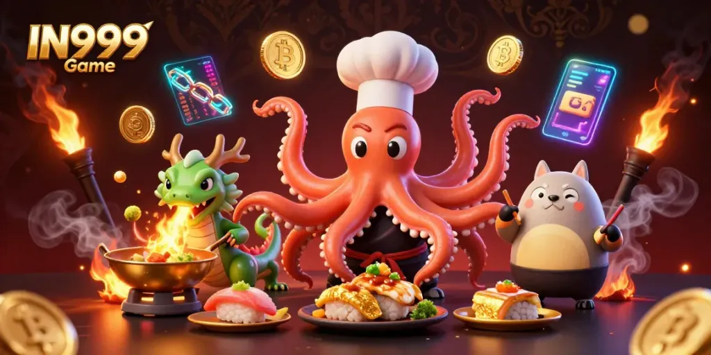 Engage in the IN999 Game with vibrant characters and dazzling crypto elements creating an immersive casino experience.