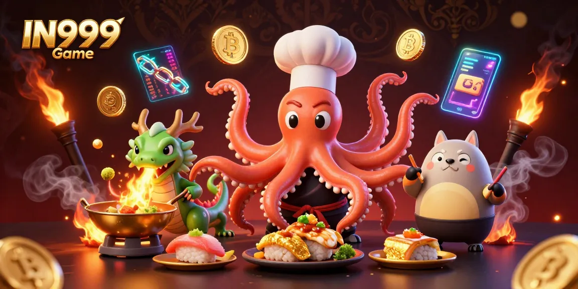 Engage in the IN999 Game with vibrant characters and dazzling crypto elements creating an immersive casino experience.
