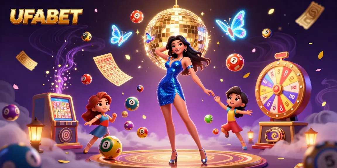 Experience UFABET's winning slots with vibrant colors and dynamic elements in a 3D casino scene.