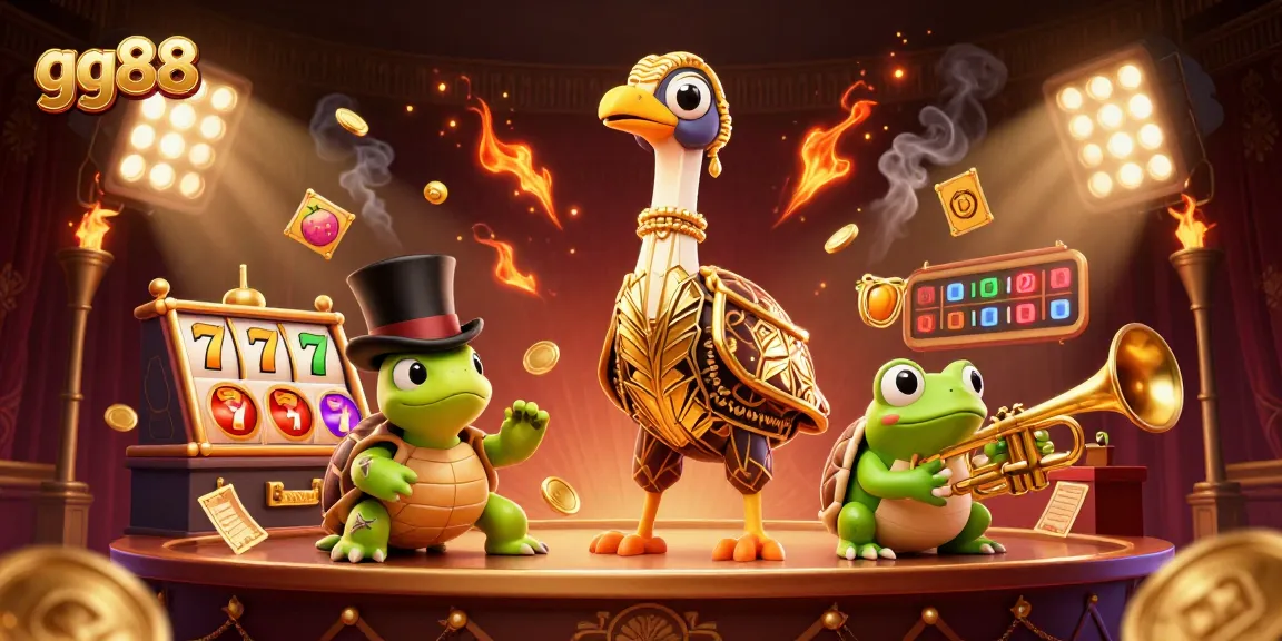 Experience the excitement of gg88 with dynamic slot reels and charming characters in a lively casino scene.