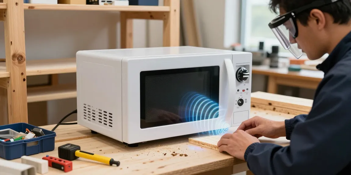 Shashel microwave wood treatment device in a workshop for eco-friendly elimination of wood-boring insects.