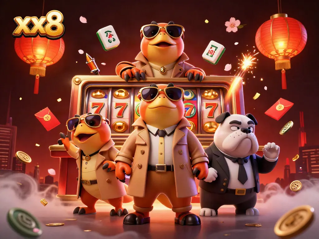 Engage with the vibrant xx8 casino scene featuring humorous characters in a unique gambling environment.