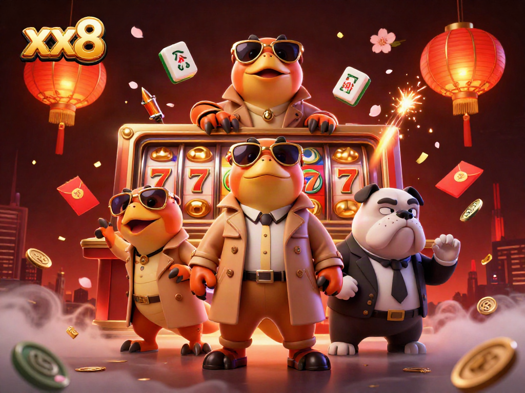 Engage with the vibrant xx8 casino scene featuring humorous characters in a unique gambling environment.