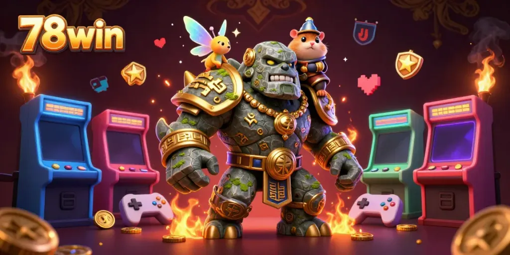 Experience the excitement of 78 win with a dynamic casino-themed illustration featuring magical characters.