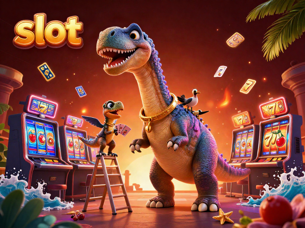 Slot yang menggemparkan dengan dinosaurus dan permainan kartu di kasino.