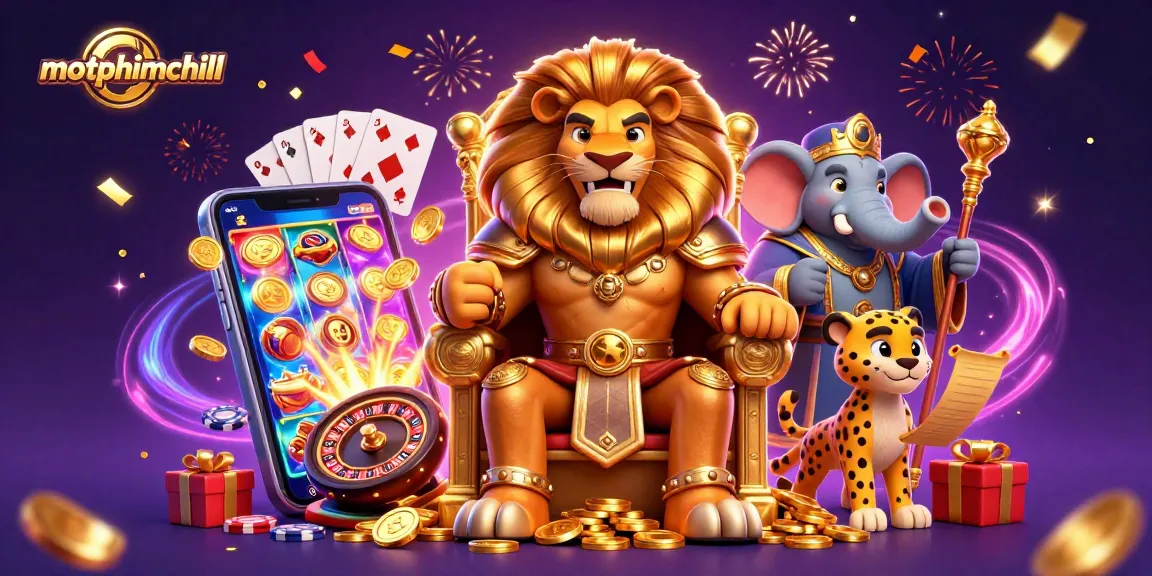 Join motphimchill as the lion king spins enchanting slots amidst golden coins.
