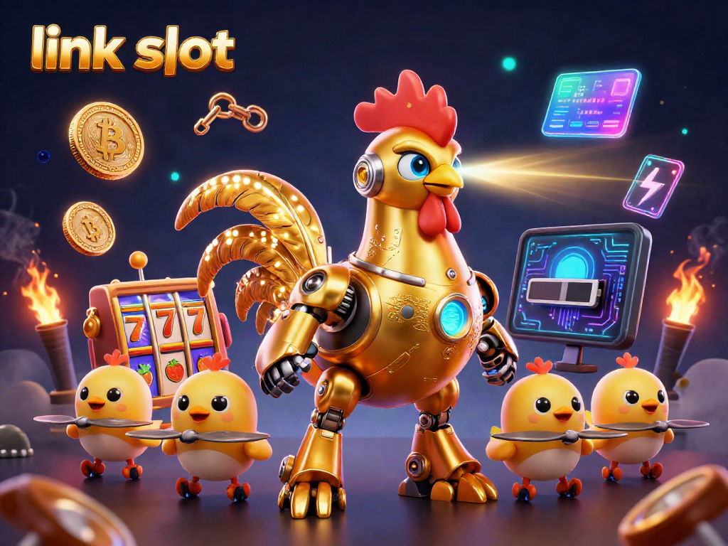 Engage with the thrilling link slot experience showcased through a vibrant 3D casino illustration.