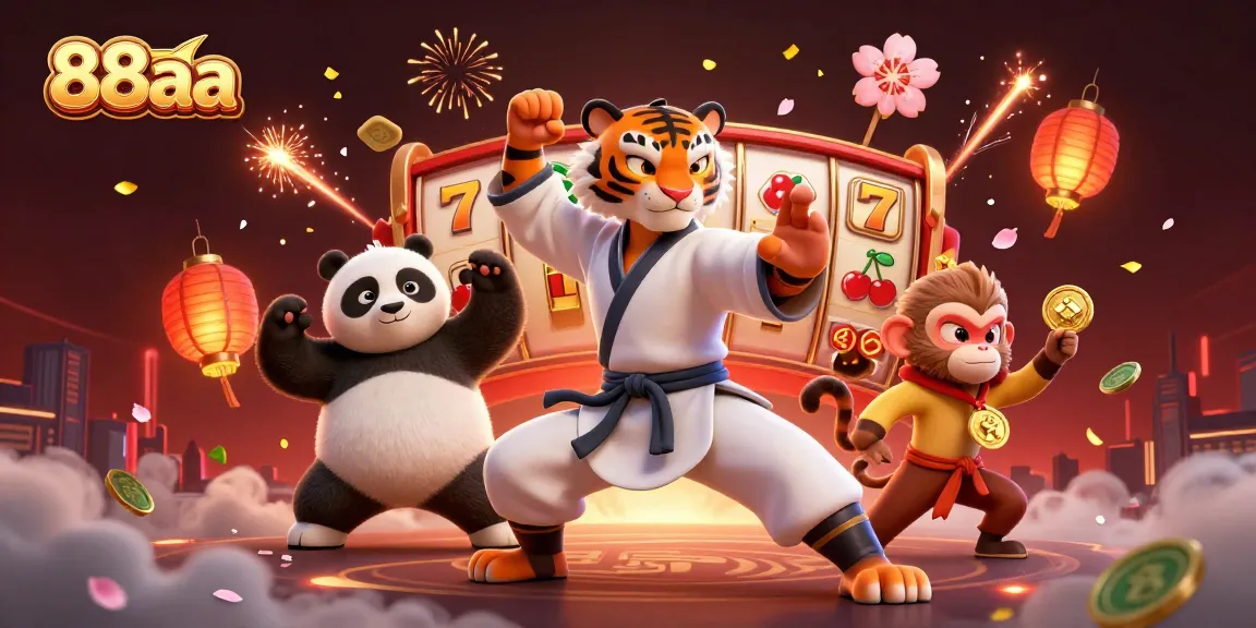 Engage with 88aa's exciting world of slots as a kung fu tiger performs a crane stance.