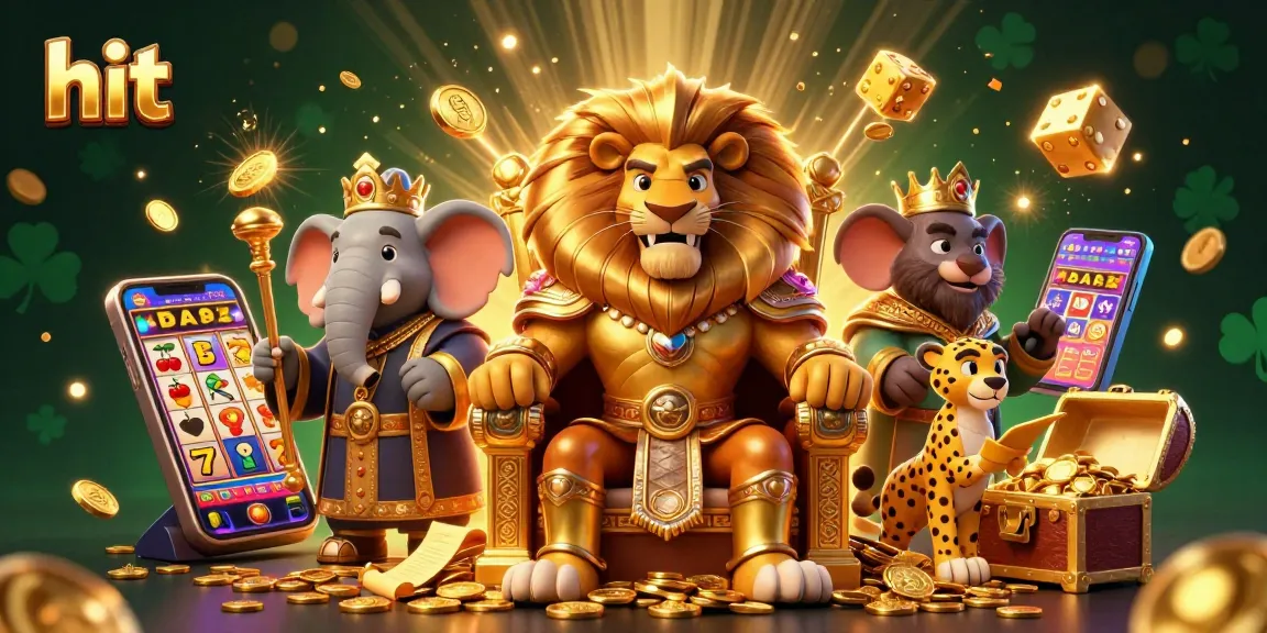 Hit the jackpot with vibrant 3D lion king and epic casino elements in this online gaming illustration.