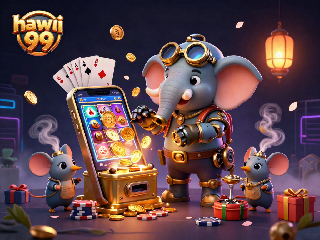 Experience thrilling action with hawai 99 as a steampunk elephant operates a golden slot machine.