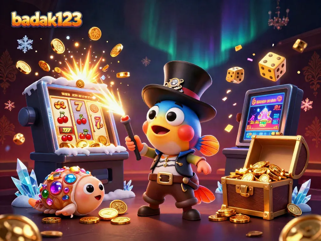 Memainkan BADAK123 dengan karakter unik dan mesin slot yang penuh jackpot, menunjukkan keseruan dunia perjudian.