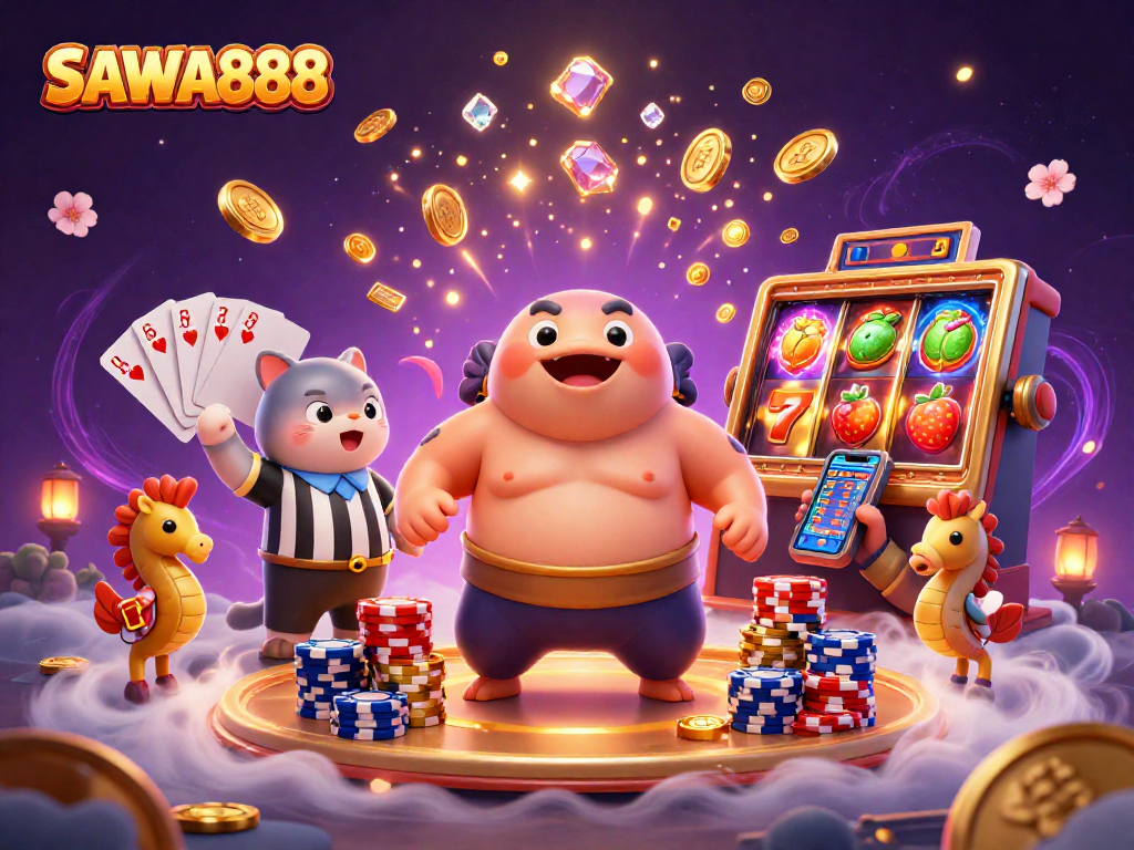 Experience engaging slots action with SAWA888 in a vibrant underwater casino scene.