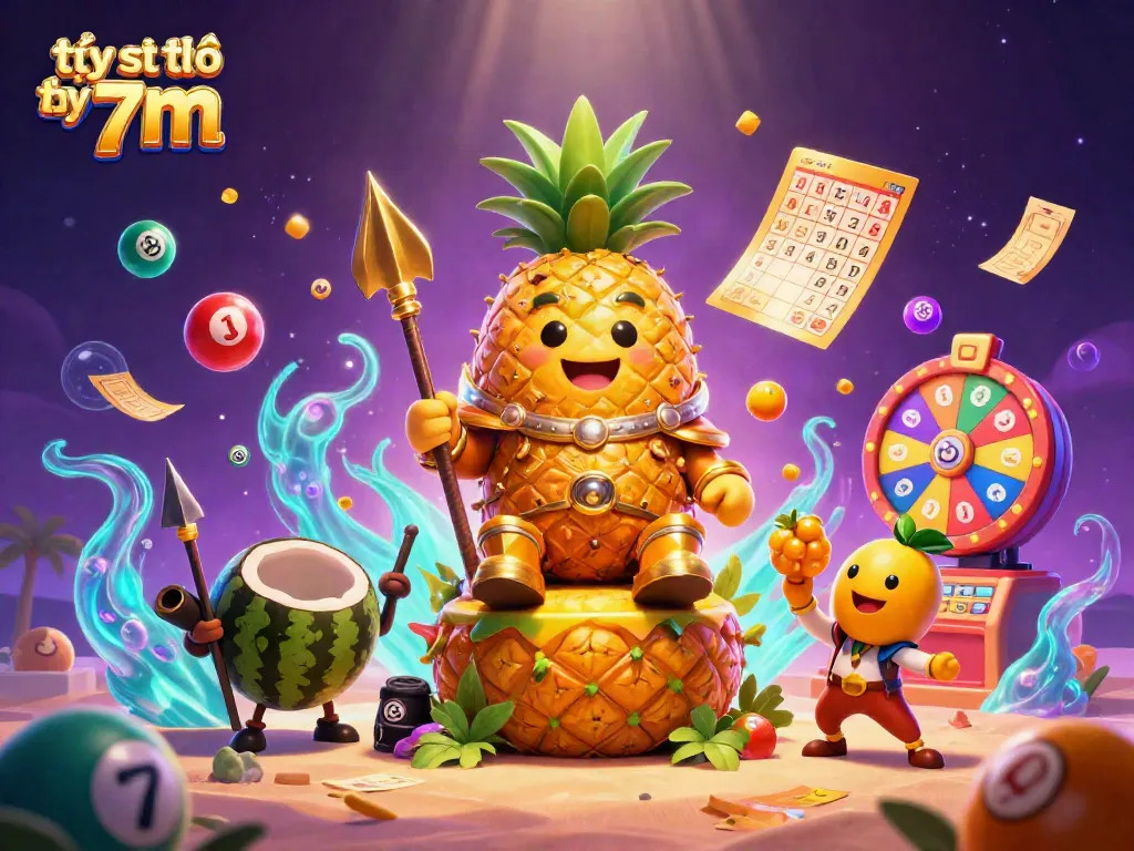 Engage with tỷ số trực tuyến 7m through vibrant 3D casino illustration featuring a tropical theme and lively game elements.